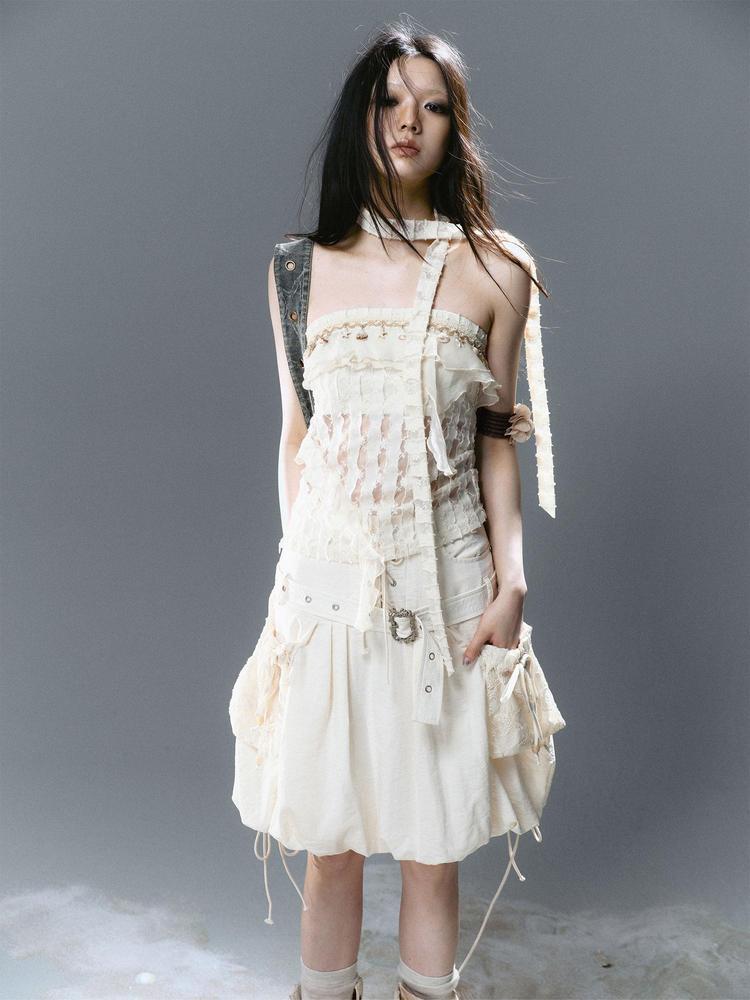 Cest Nous Punk Romantic High Waist Lace-Up Cargo Bloom Skirt Dresses