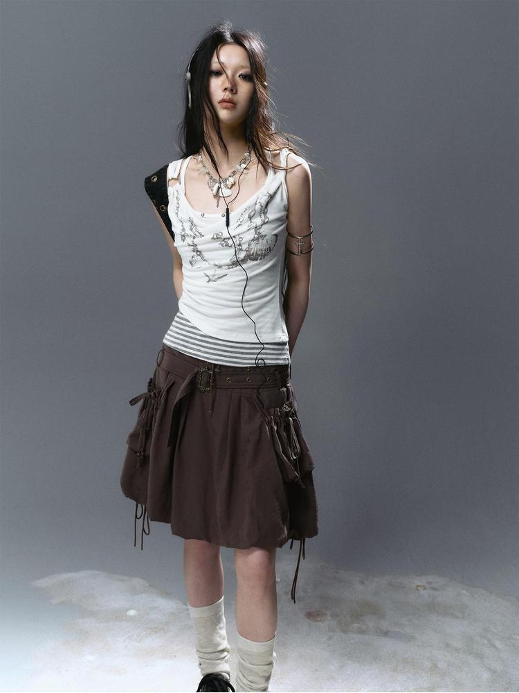 Cest Nous Punk Romantic High Waist Lace-Up Cargo Bloom Skirt Dresses