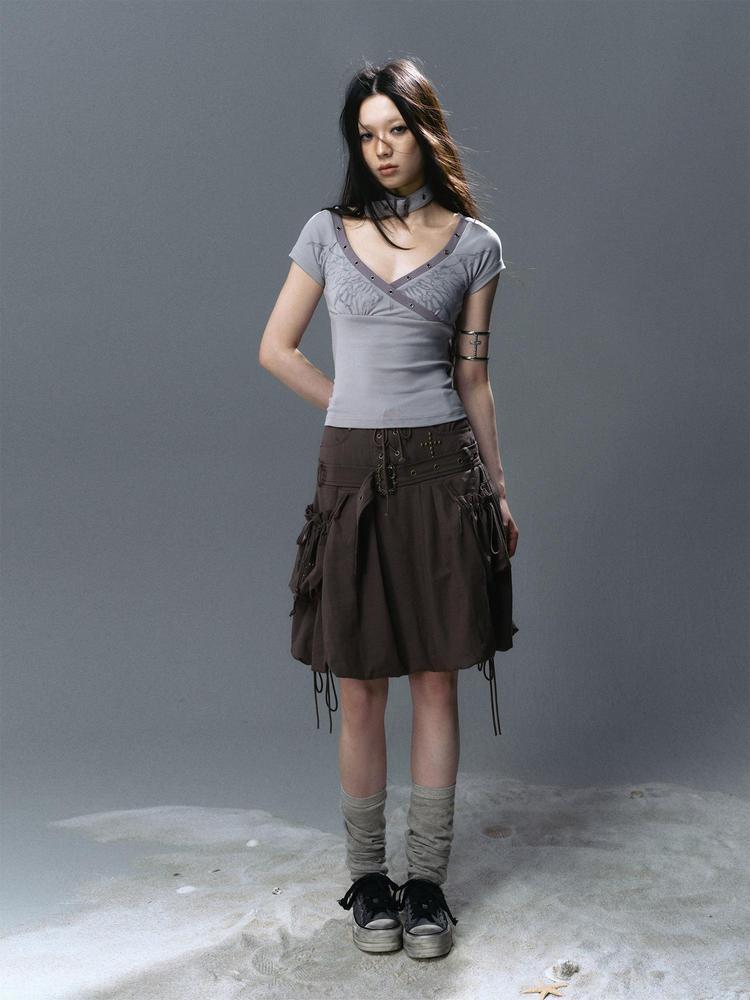 Cest Nous Punk Romantic High Waist Lace-Up Cargo Bloom Skirt Dresses