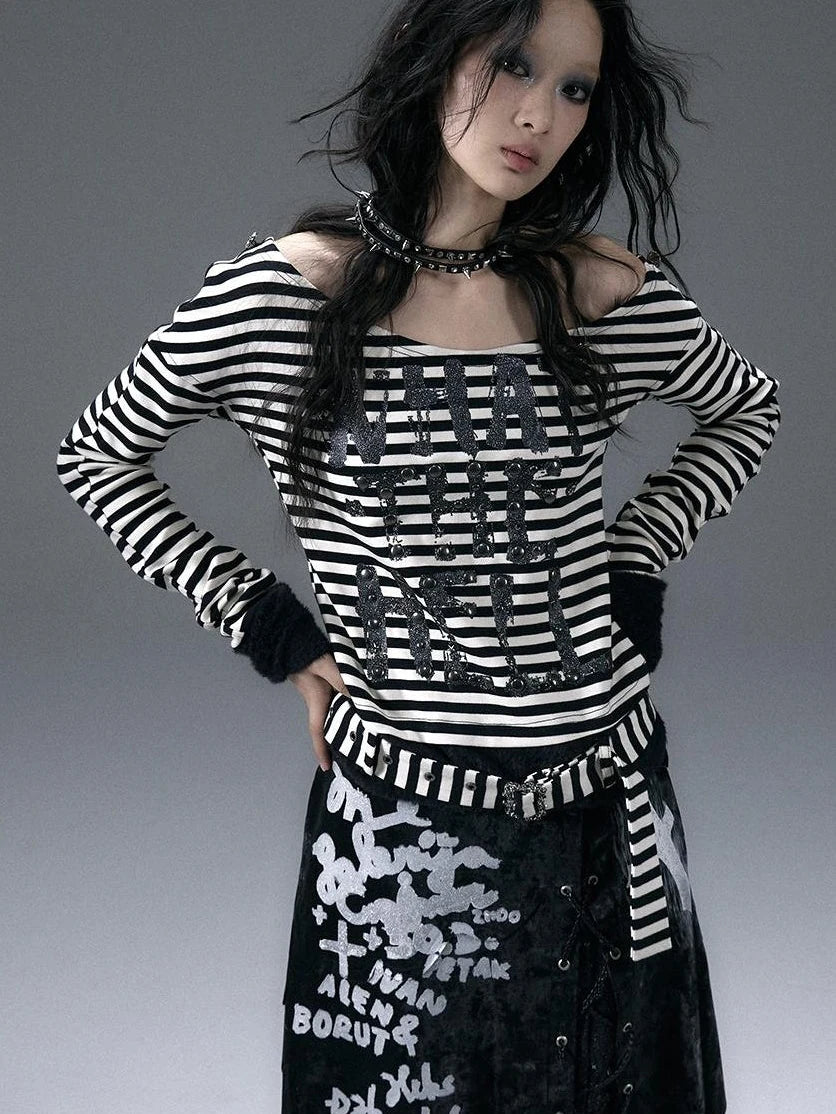 Punk Street Asymmetrical Striped Print Knit T-Shirt
