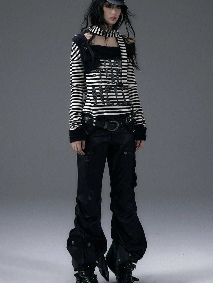 Punk Street Asymmetrical Striped Print Knit T-Shirt