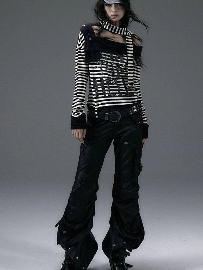 Punk Street Asymmetrical Striped Print Knit T-Shirt