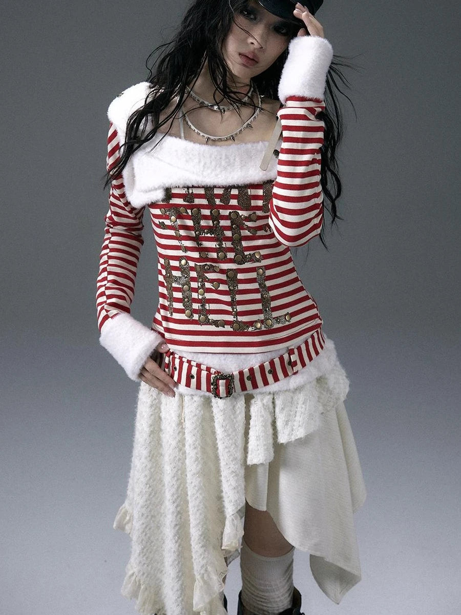 Punk Street Asymmetrical Striped Print Knit T-Shirt