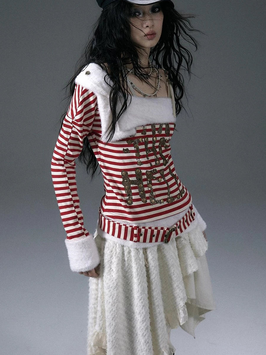 Punk Street Asymmetrical Striped Print Knit T-Shirt