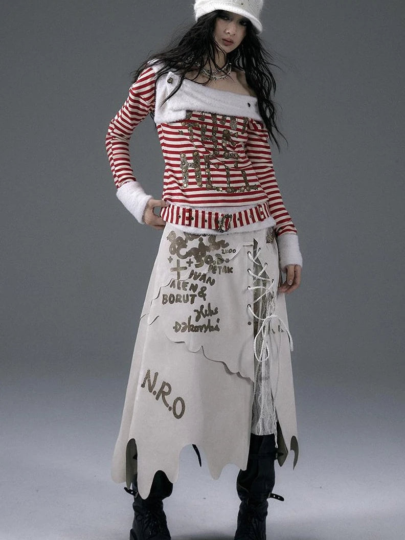 Punk Street Asymmetrical Striped Print Knit T-Shirt