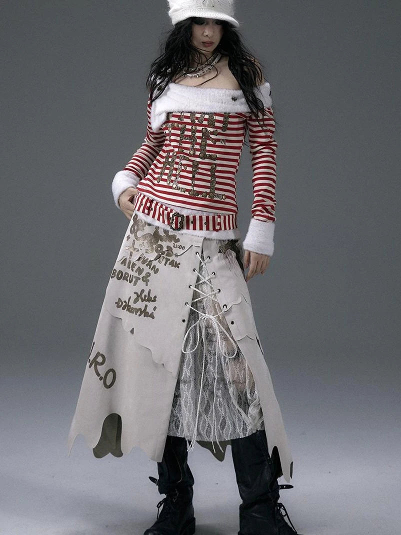 Punk Street Asymmetrical Striped Print Knit T-Shirt
