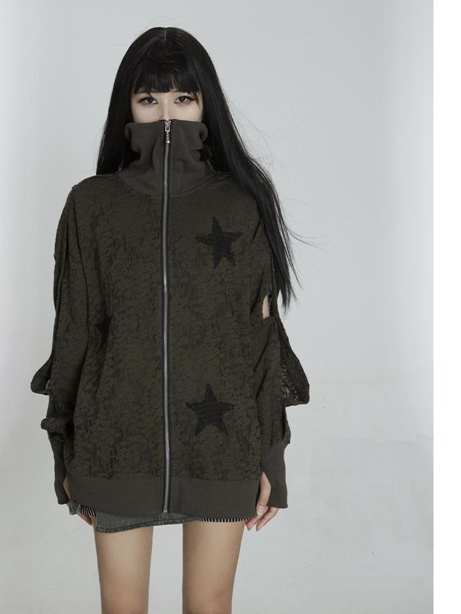 ARIADNAw Punk Street Cropped Jacket Slim Fit Micro Elastic Soft Touch