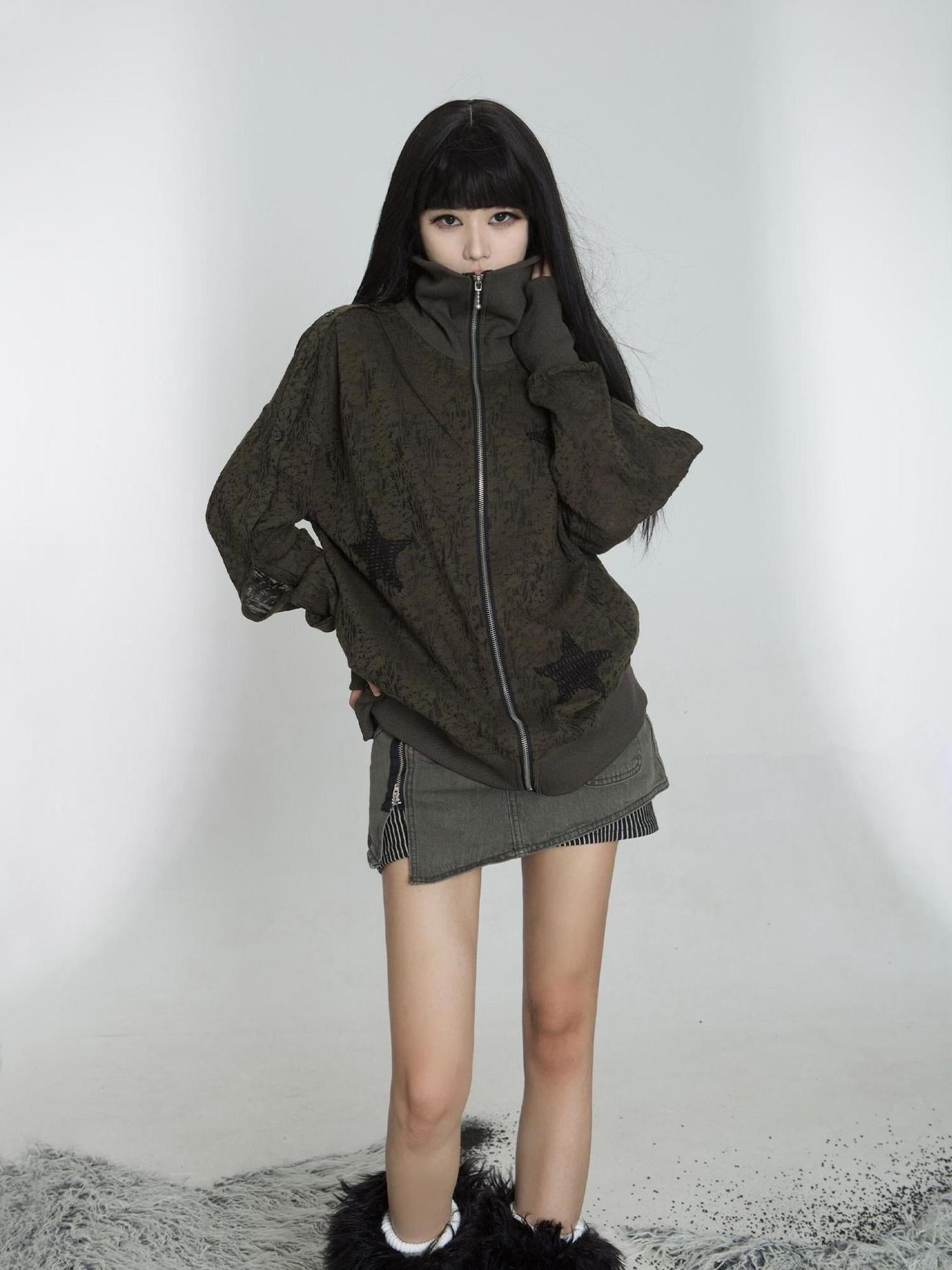 ARIADNAw Punk Street Cropped Jacket Slim Fit Micro Elastic Soft Touch