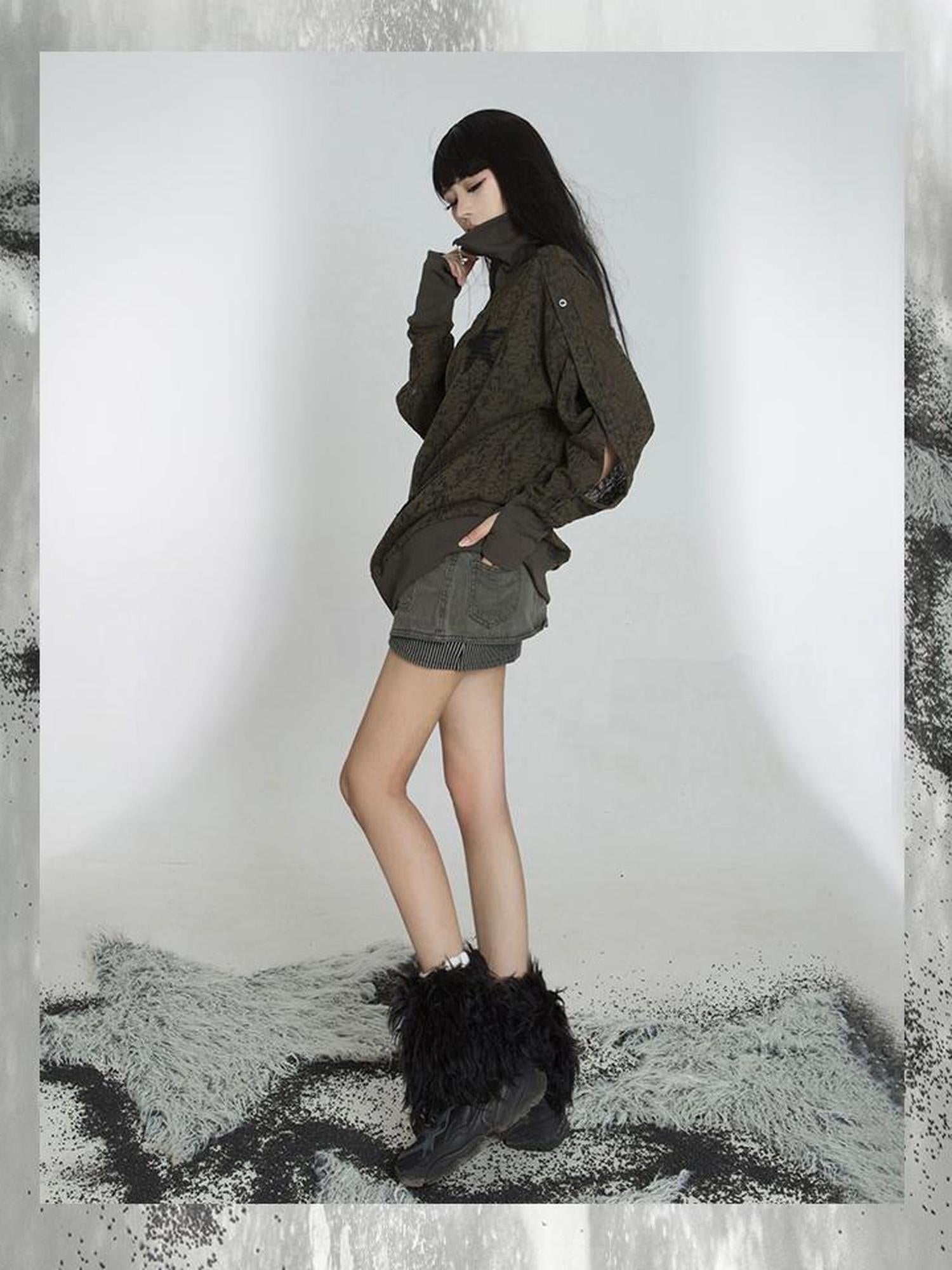 ARIADNAw Punk Street Cropped Jacket Slim Fit Micro Elastic Soft Touch