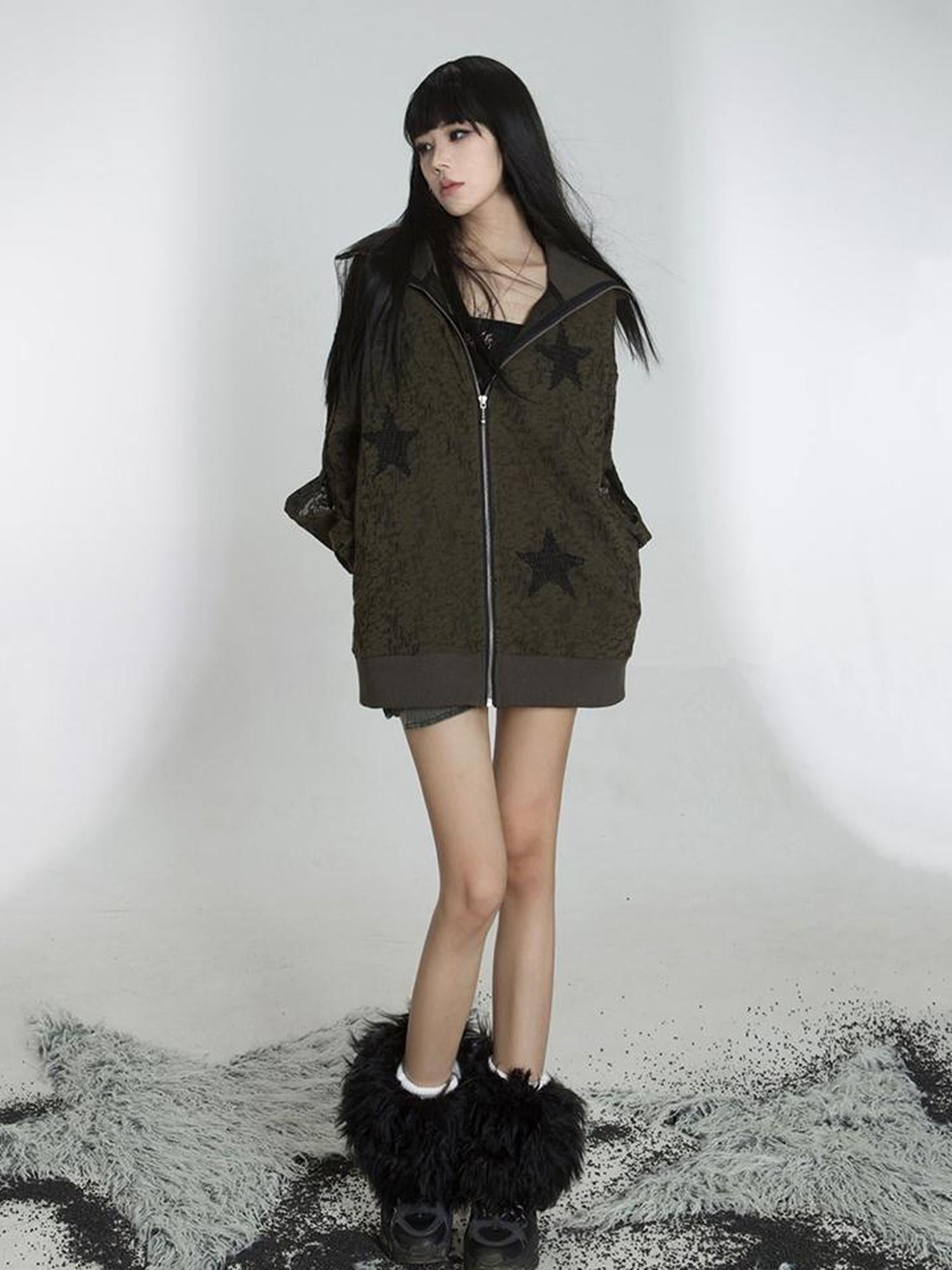 ARIADNAw Punk Street Cropped Jacket Slim Fit Micro Elastic Soft Touch