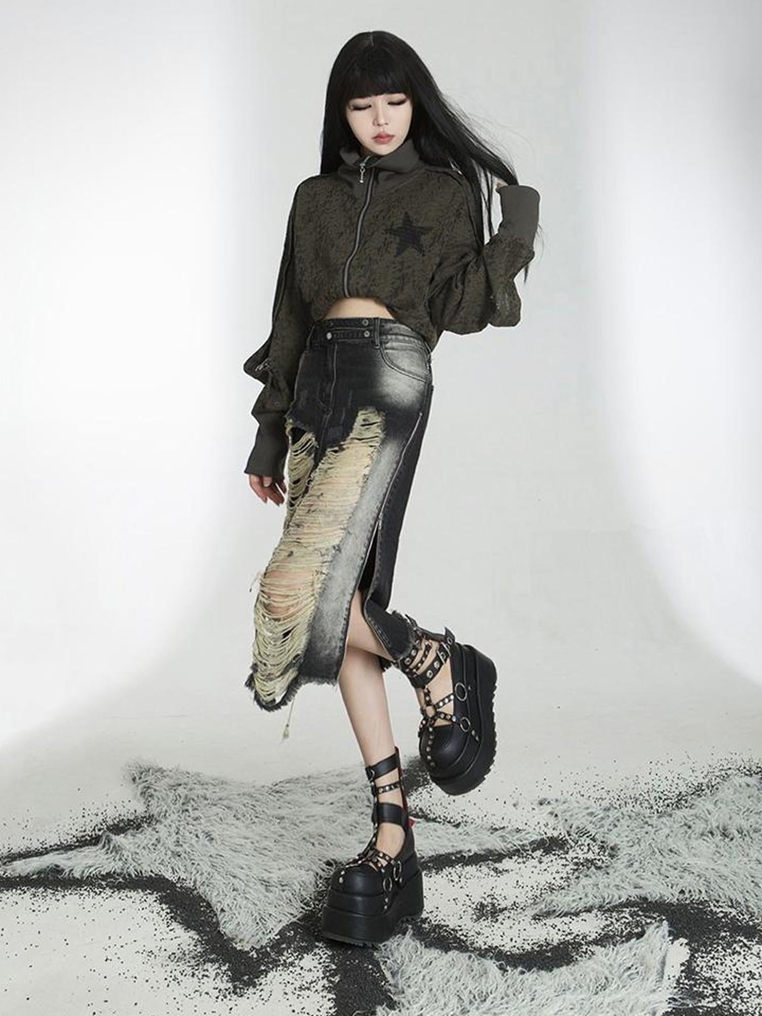 ARIADNAw Punk Street Cropped Jacket Slim Fit Micro Elastic Soft Touch