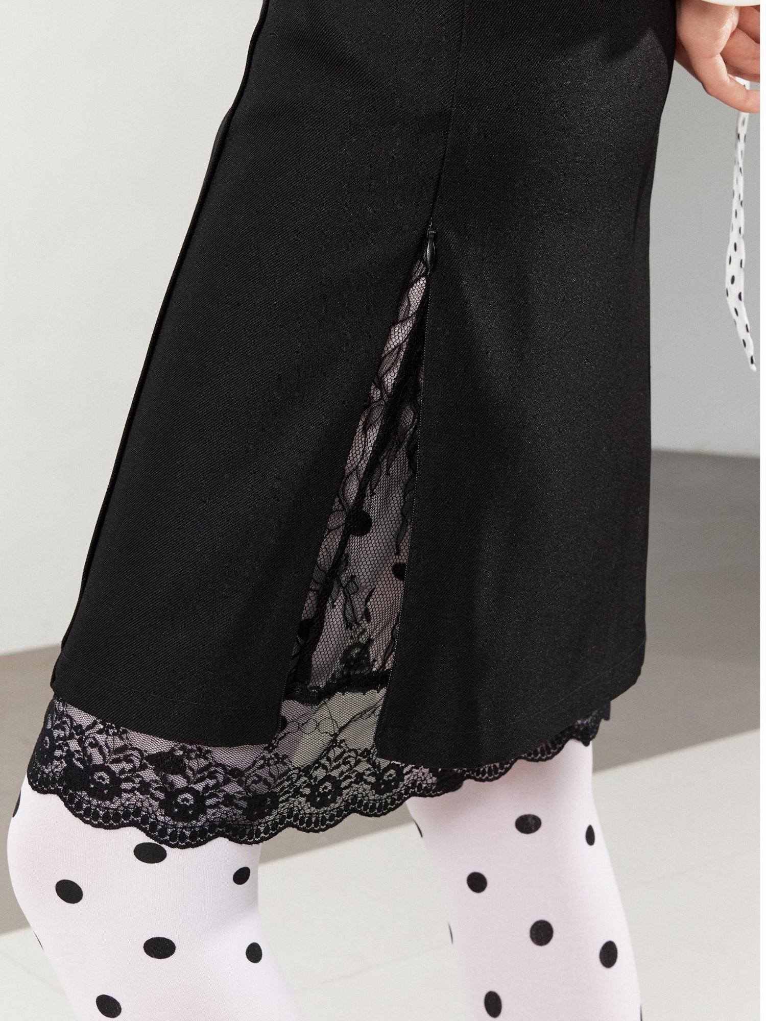 2th Desire Punk Studded Leather Waist Lace Split Fake Two Piece Skirt