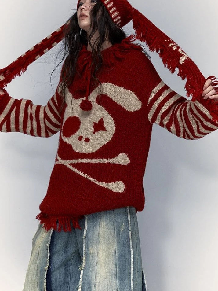 Punk Y2K Rebel Skull Rabbit Hooded Sweatshirt