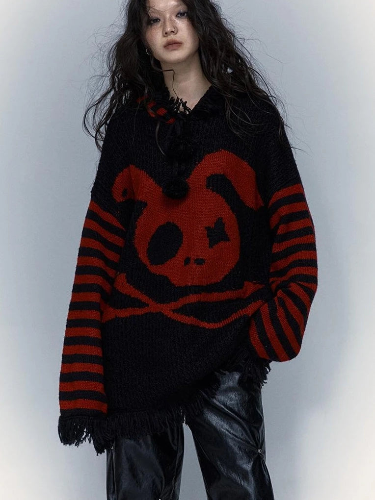 Punk Y2K Rebel Skull Rabbit Hooded Sweatshirt