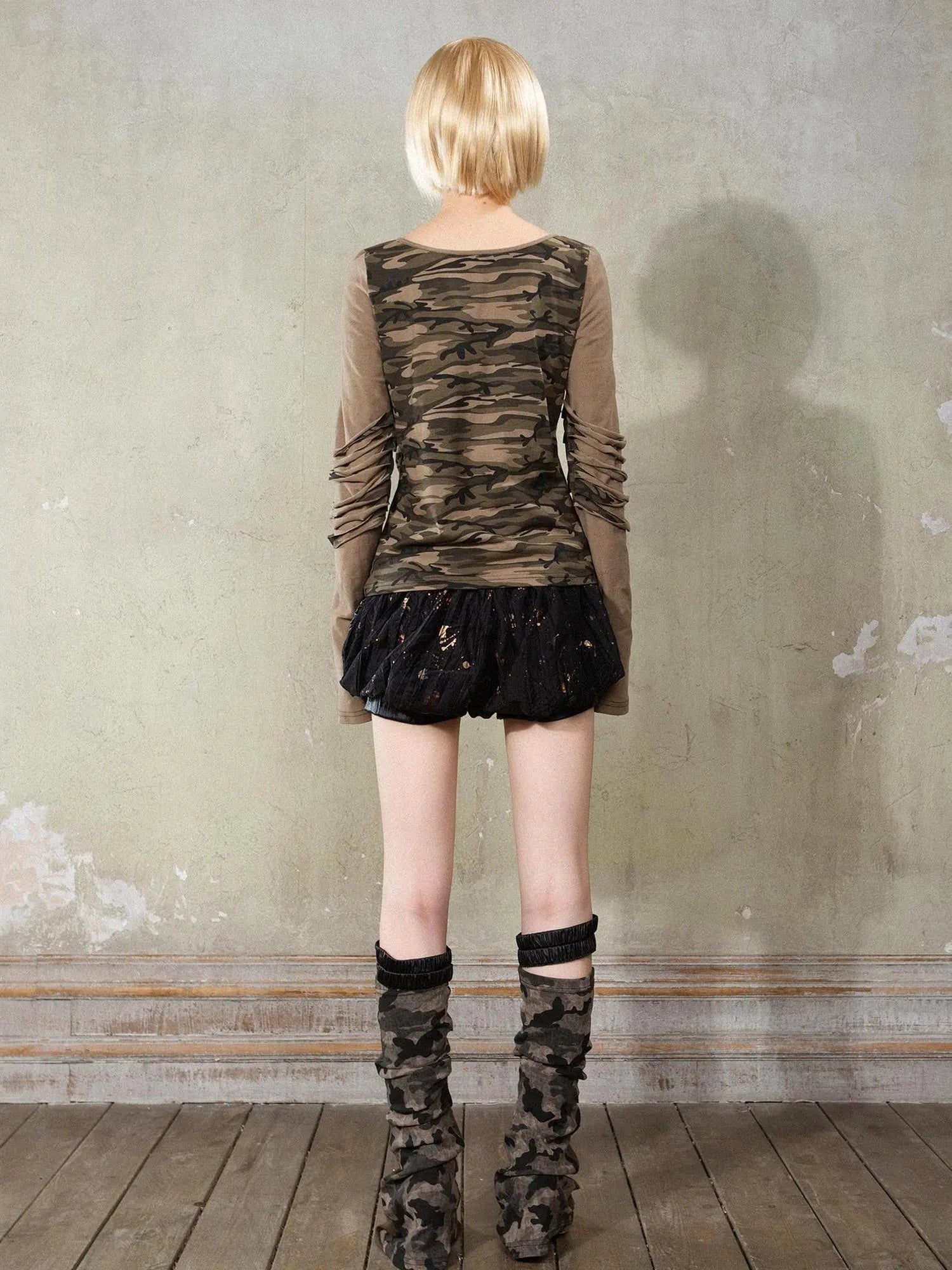 Punk Y2K Stacked Long Sleeve Tee With Cutout Handmade Waist Detail