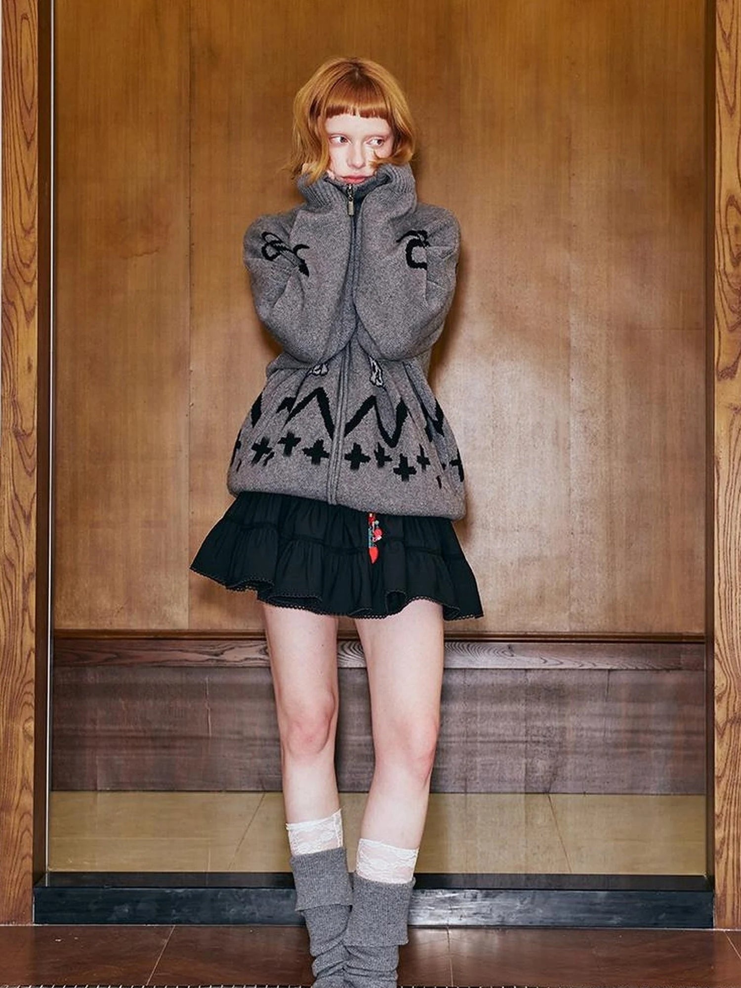 Puppy Bow Knit Zip Cardigan