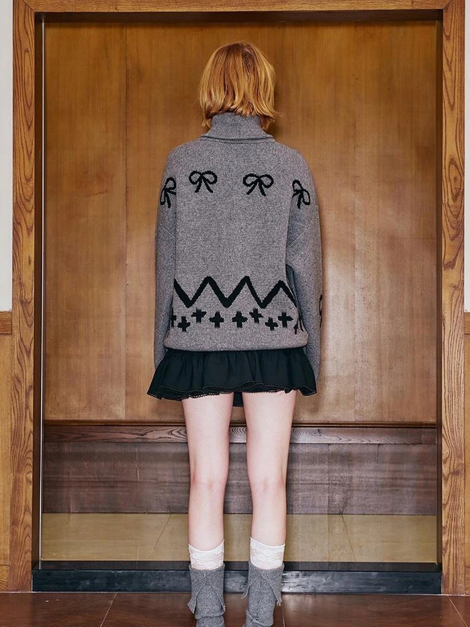 Puppy Bow Knit Zip Cardigan