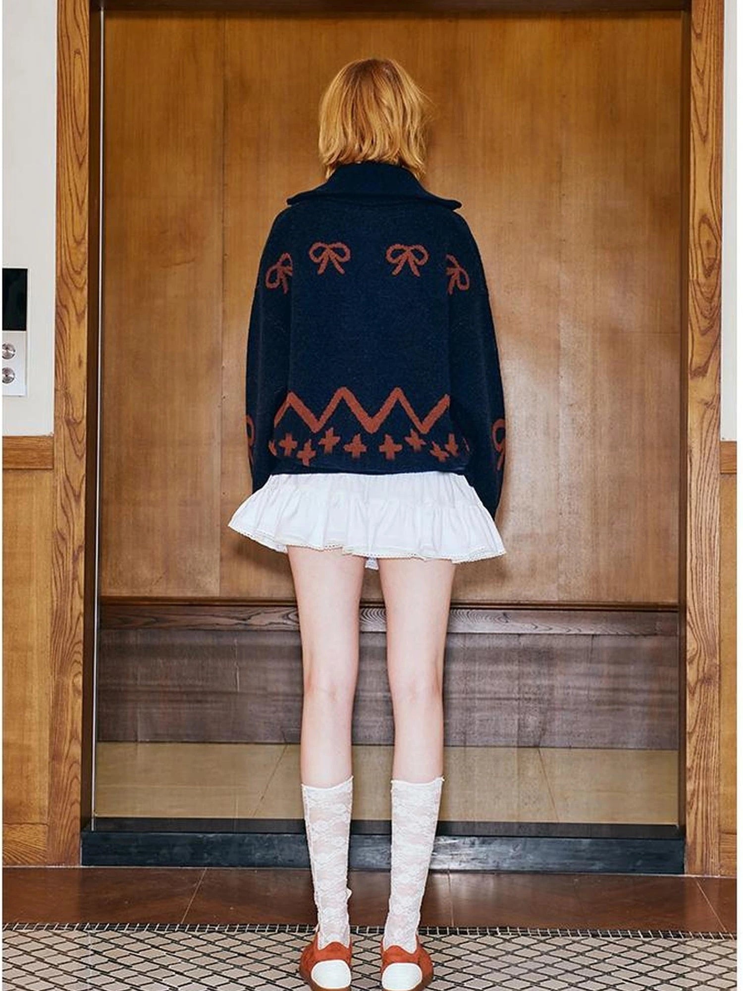 Puppy Bow Knit Zip Cardigan