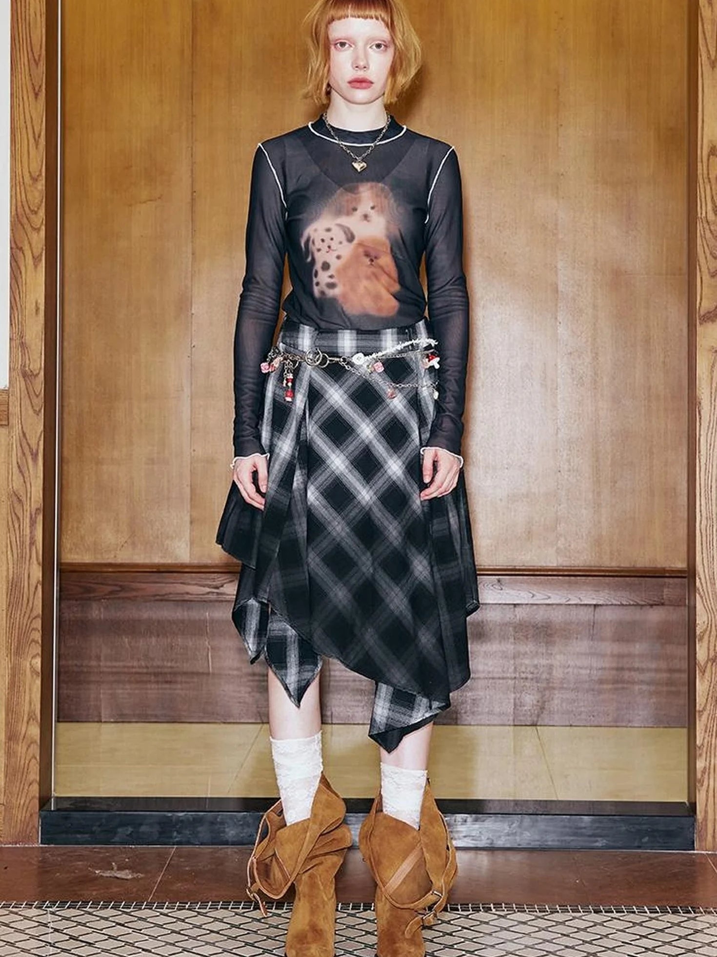 Puppy Print Sheer Black Tee