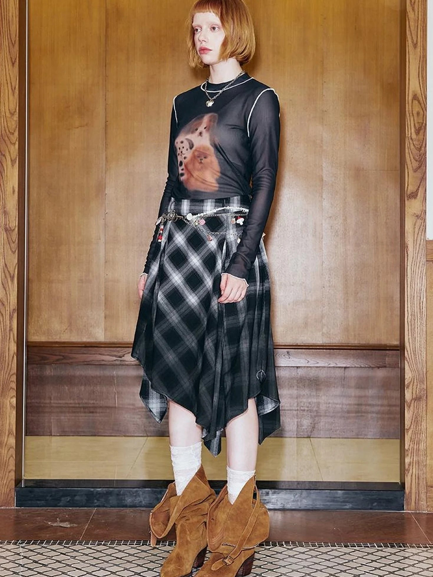 Puppy Print Sheer Black Tee