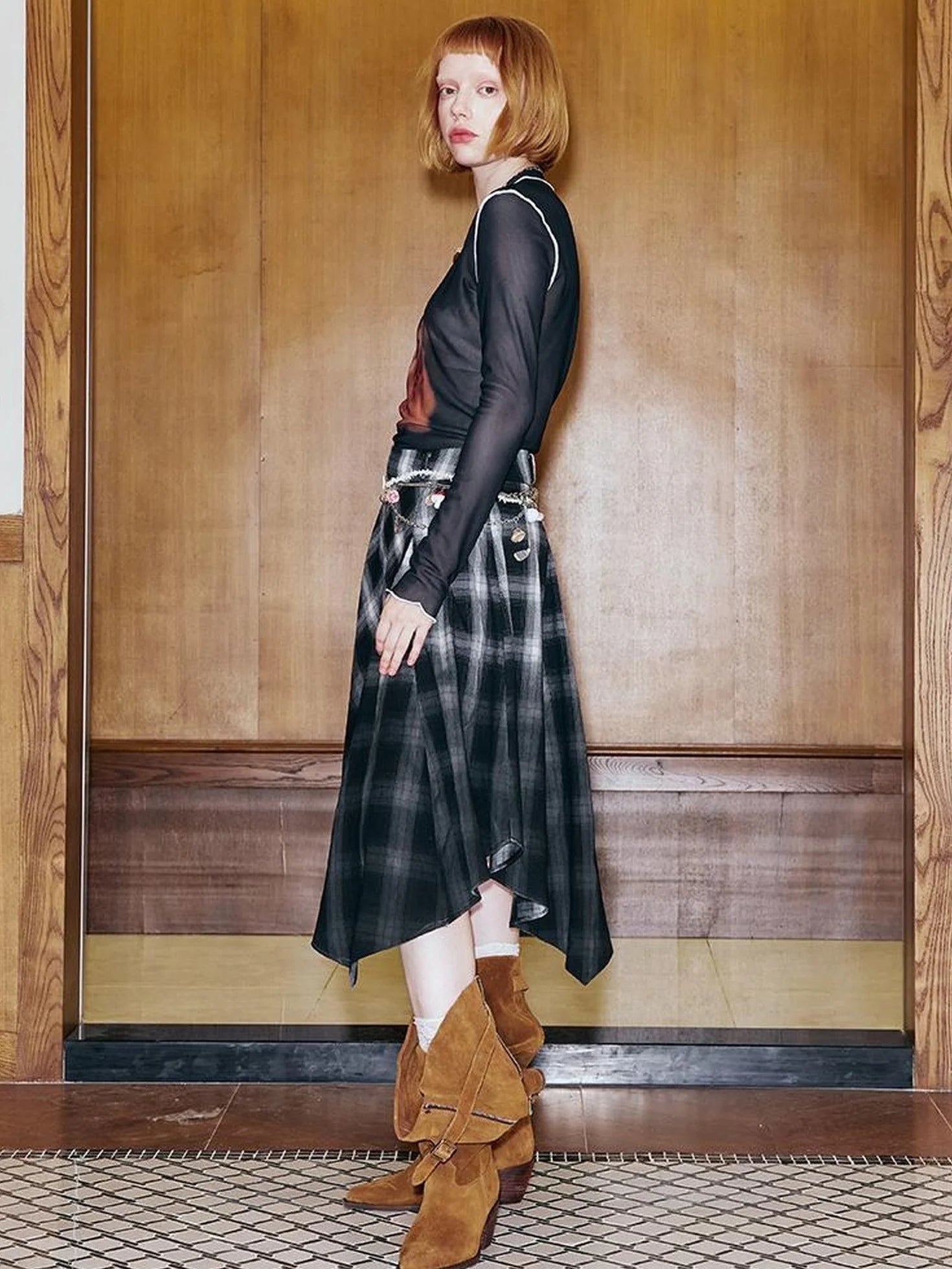 Puppy Print Sheer Black Tee