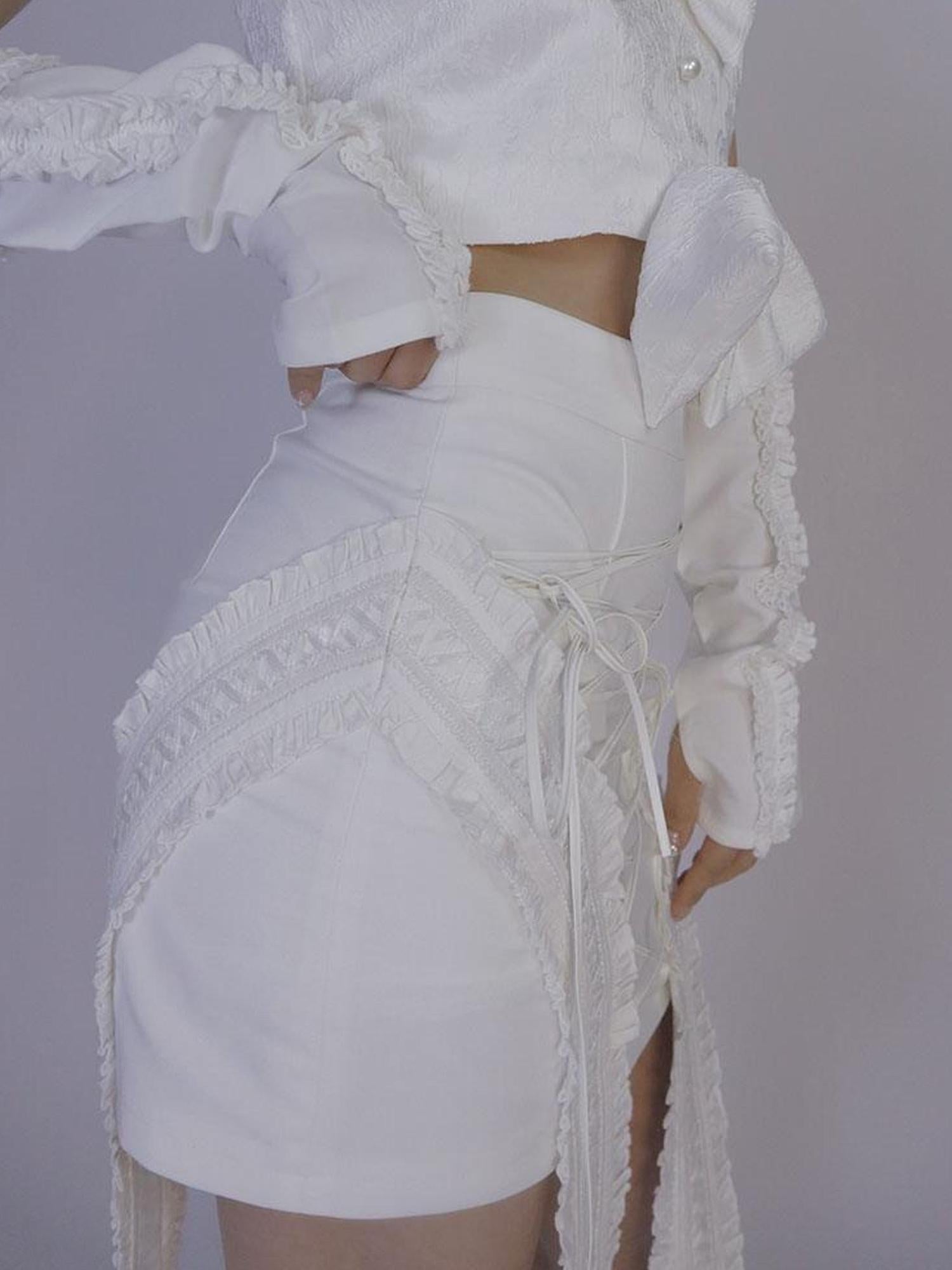 WSW WUSHENWU Pure White Layered Straps Bodycon Skirt