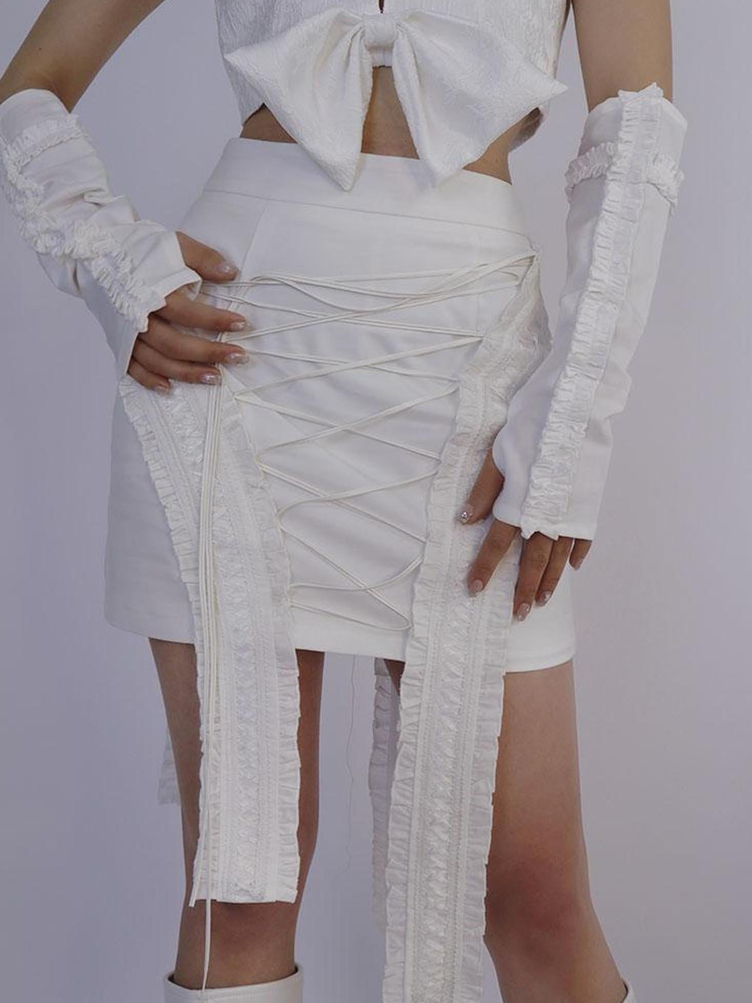 WSW WUSHENWU Pure White Layered Straps Bodycon Skirt