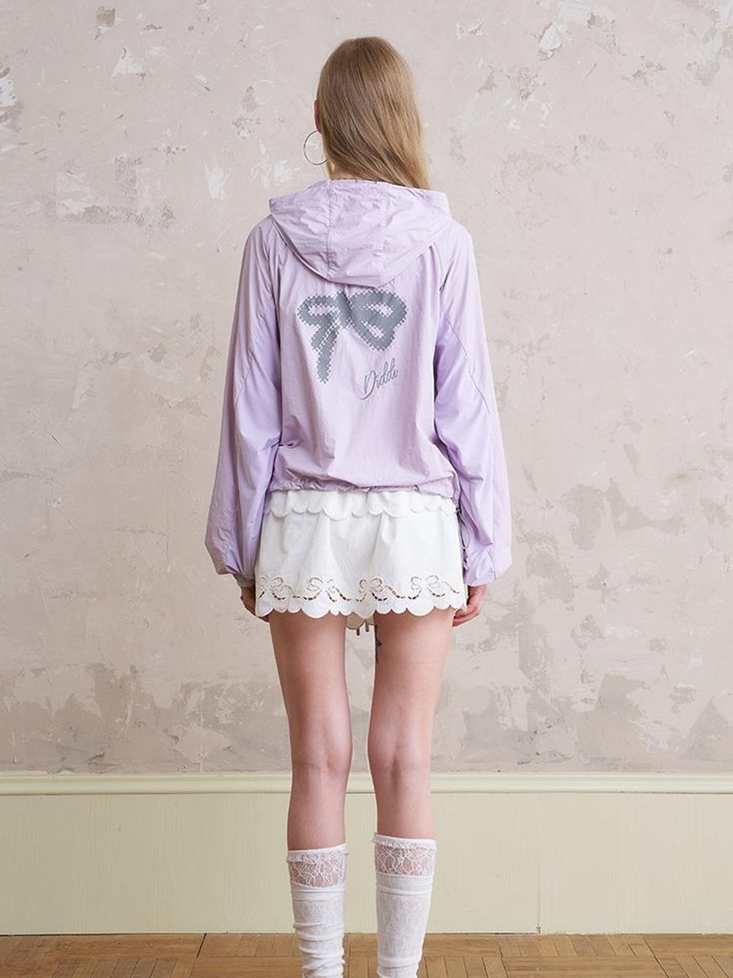 DIDDI MODA Purple Blue Crinkle Bow Print Sunshield Jacket