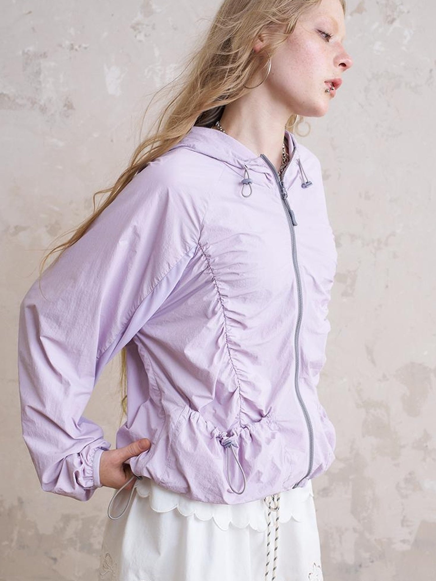 DIDDI MODA Purple Blue Crinkle Bow Print Sunshield Jacket