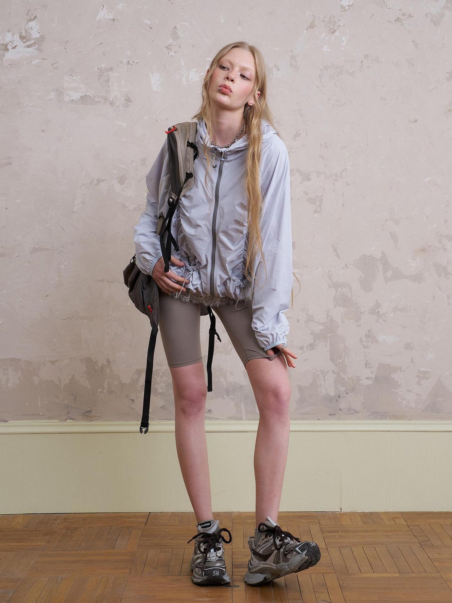 DIDDI MODA Purple Blue Crinkle Bow Print Sunshield Jacket