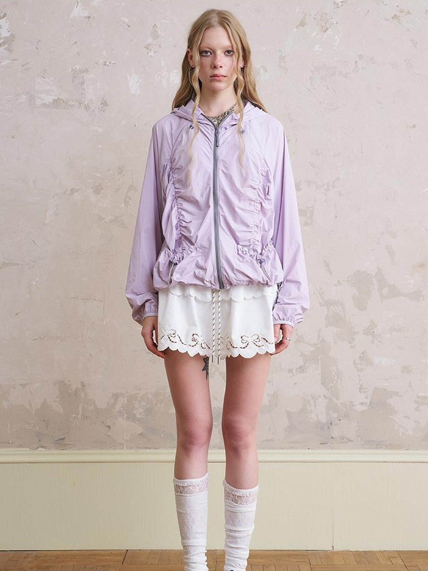 DIDDI MODA Purple Blue Crinkle Bow Print Sunshield Jacket