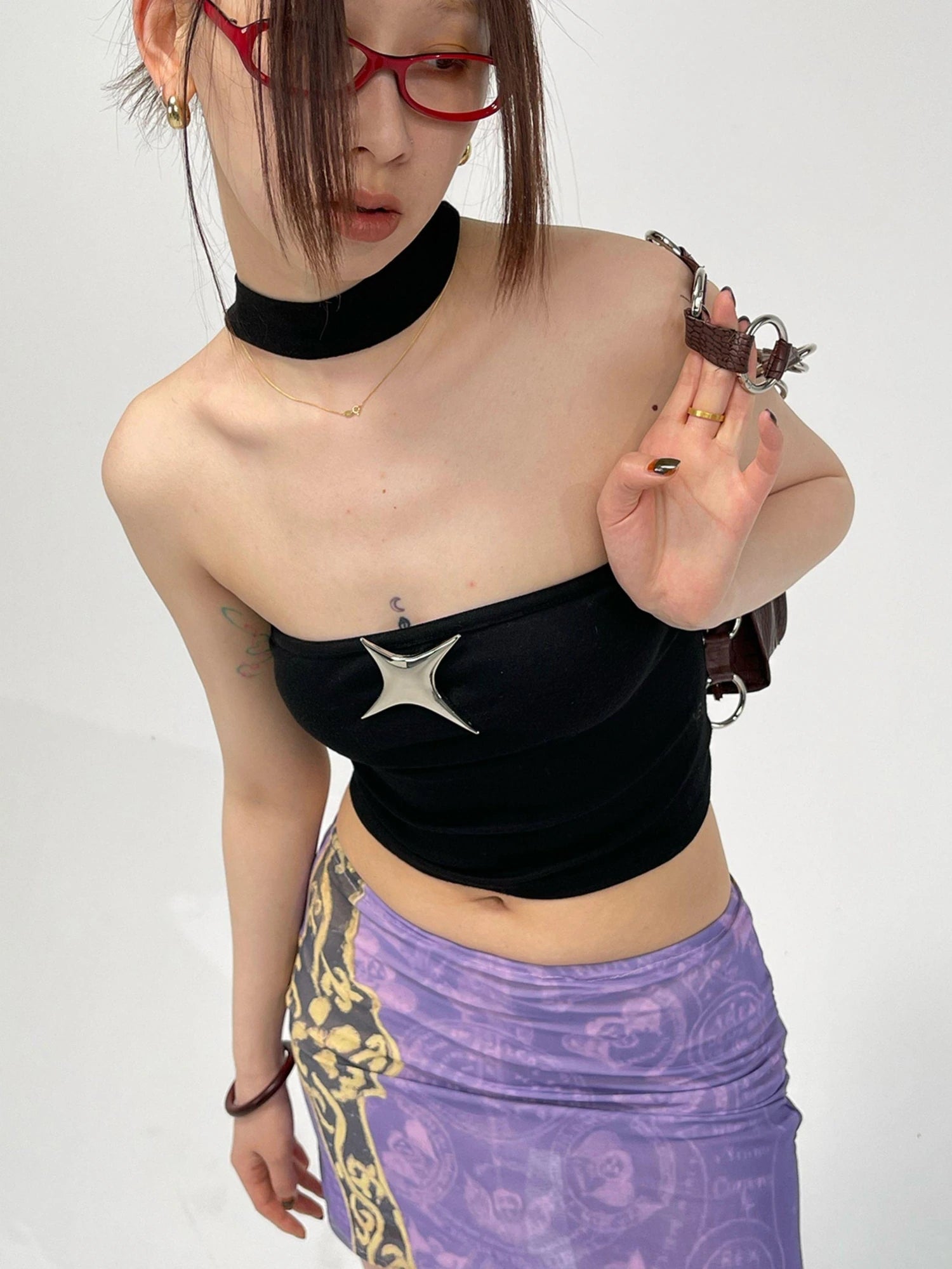 Purple Ethnic Print Mesh Bodycon Mini Skirt