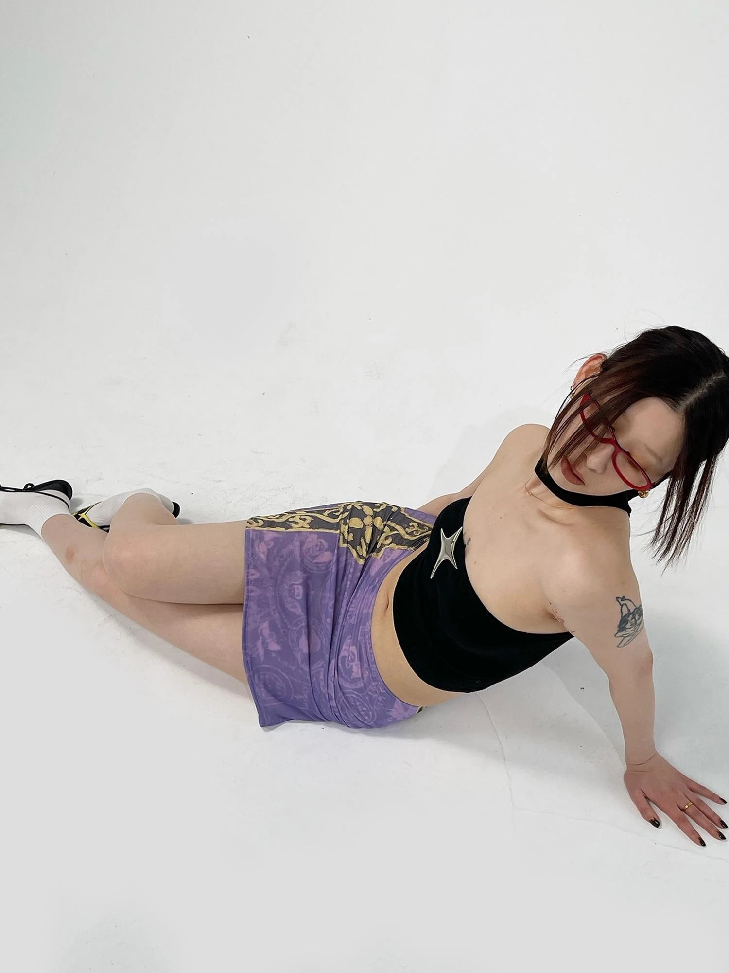 Purple Ethnic Print Mesh Bodycon Mini Skirt