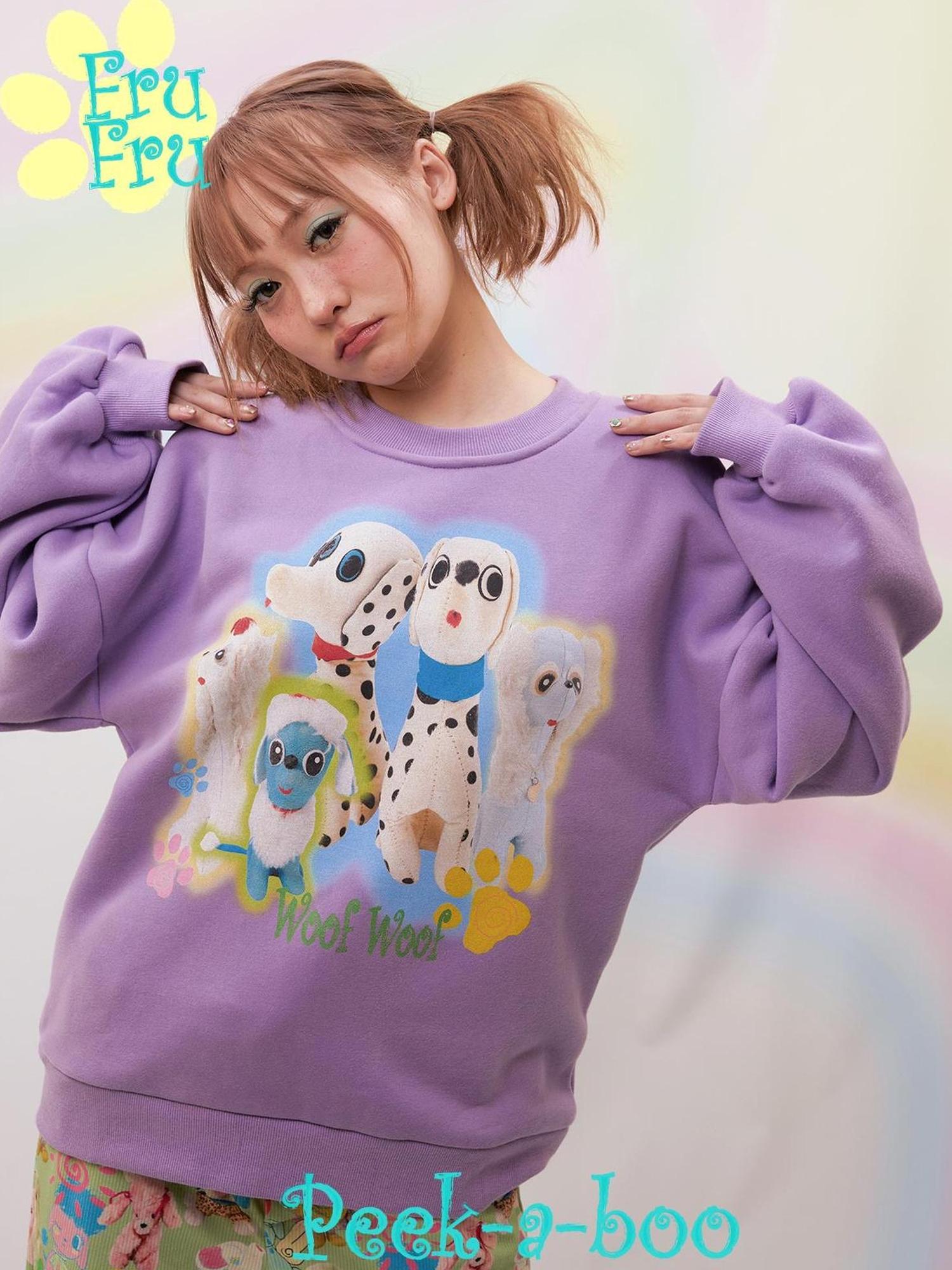Frufru Gulu Purple Fleece Lined Dalmatian Print Oversized Sweatshirt