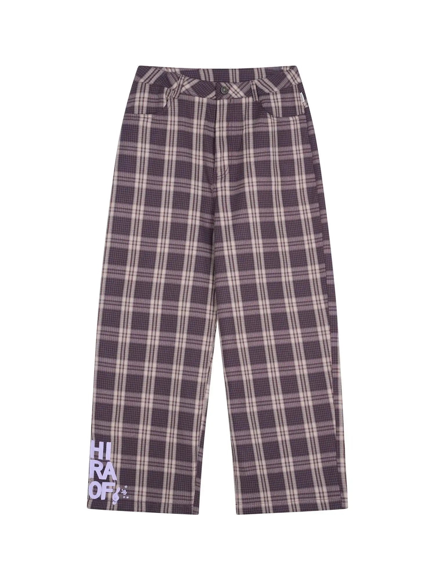 Mosaic Checkered Wide Leg Trousers With Embroidered Cuffs