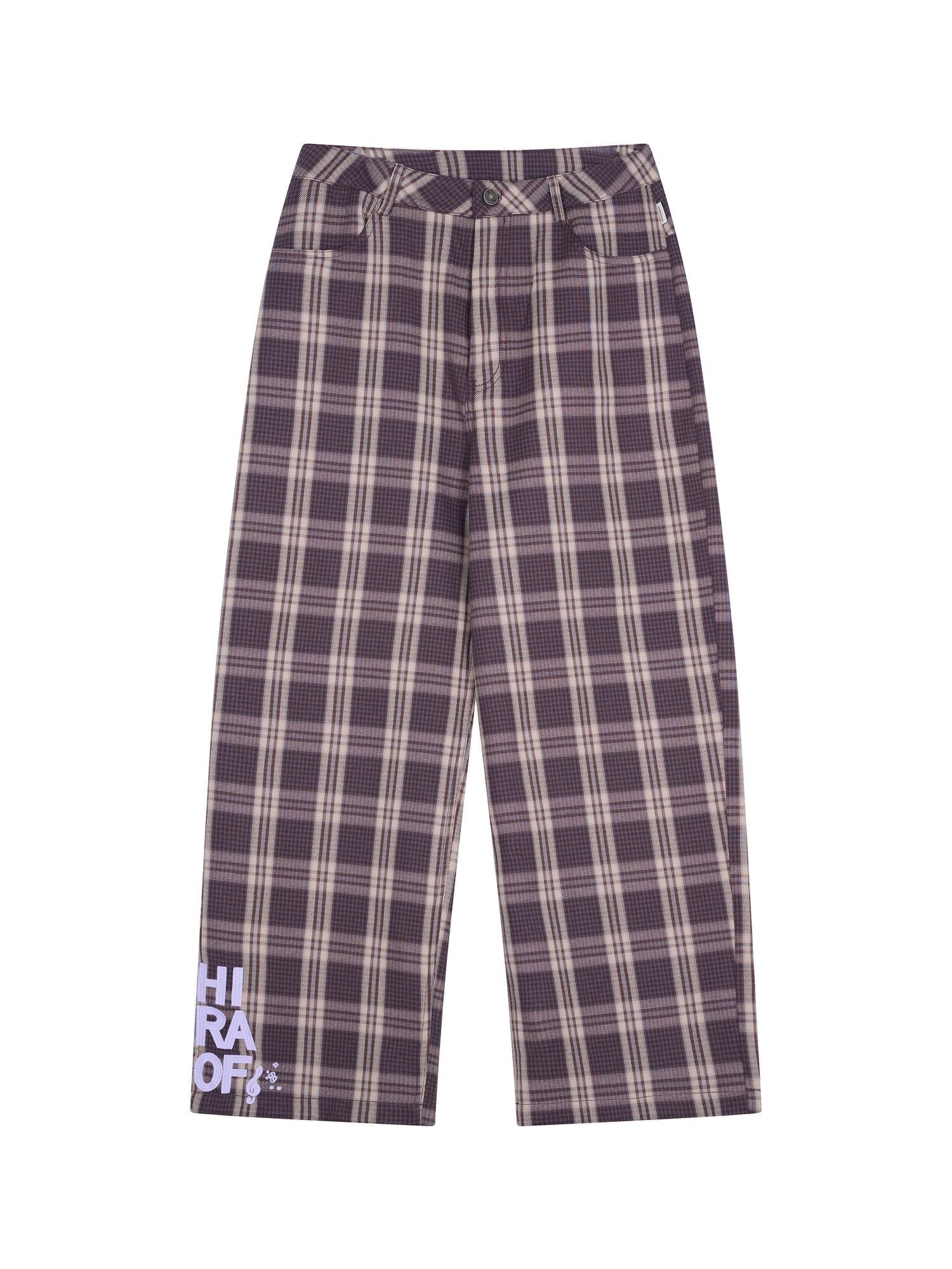Achihara Mosaic Checkered Wide Leg Trousers With Embroidered Cuffs
