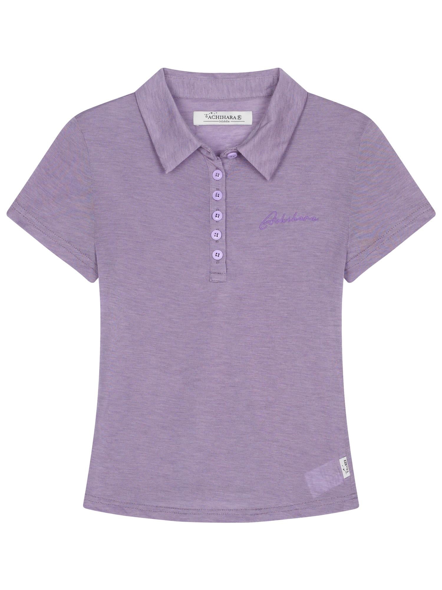 Achihara Glassine Polo Tee Slim Fit Breathable Short Sleeve Top