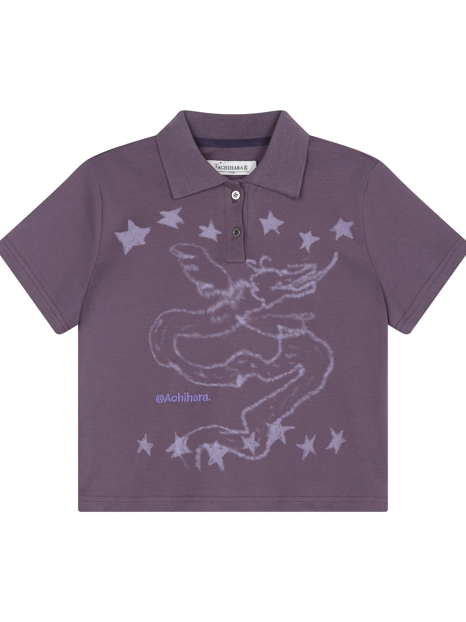 Achihara Digital Dragon Polo Tee V-neck T-shirt Long-Sleeve