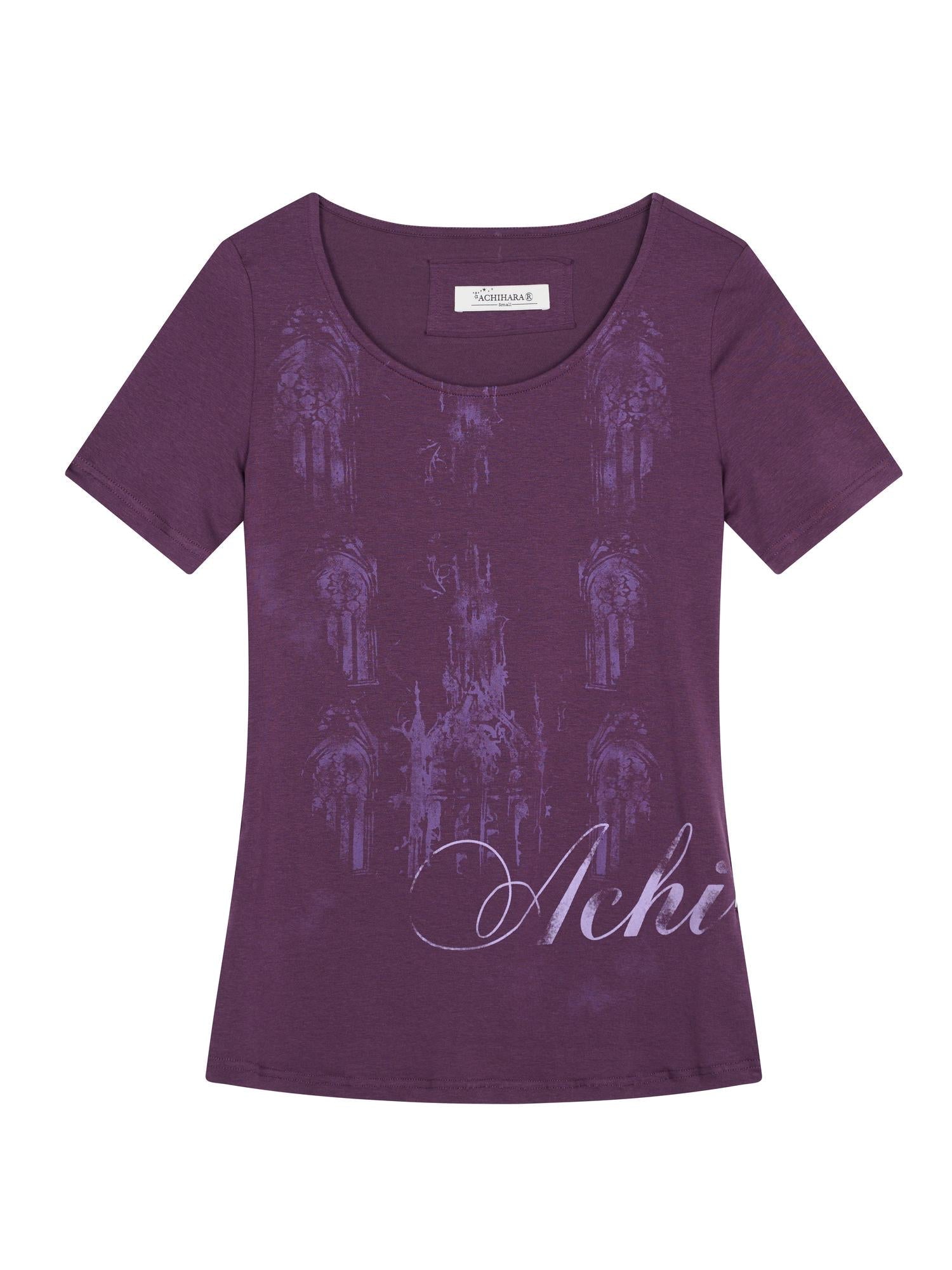 Achihara Romanesque Print Tee V-neck T-shirt Long-Sleeve