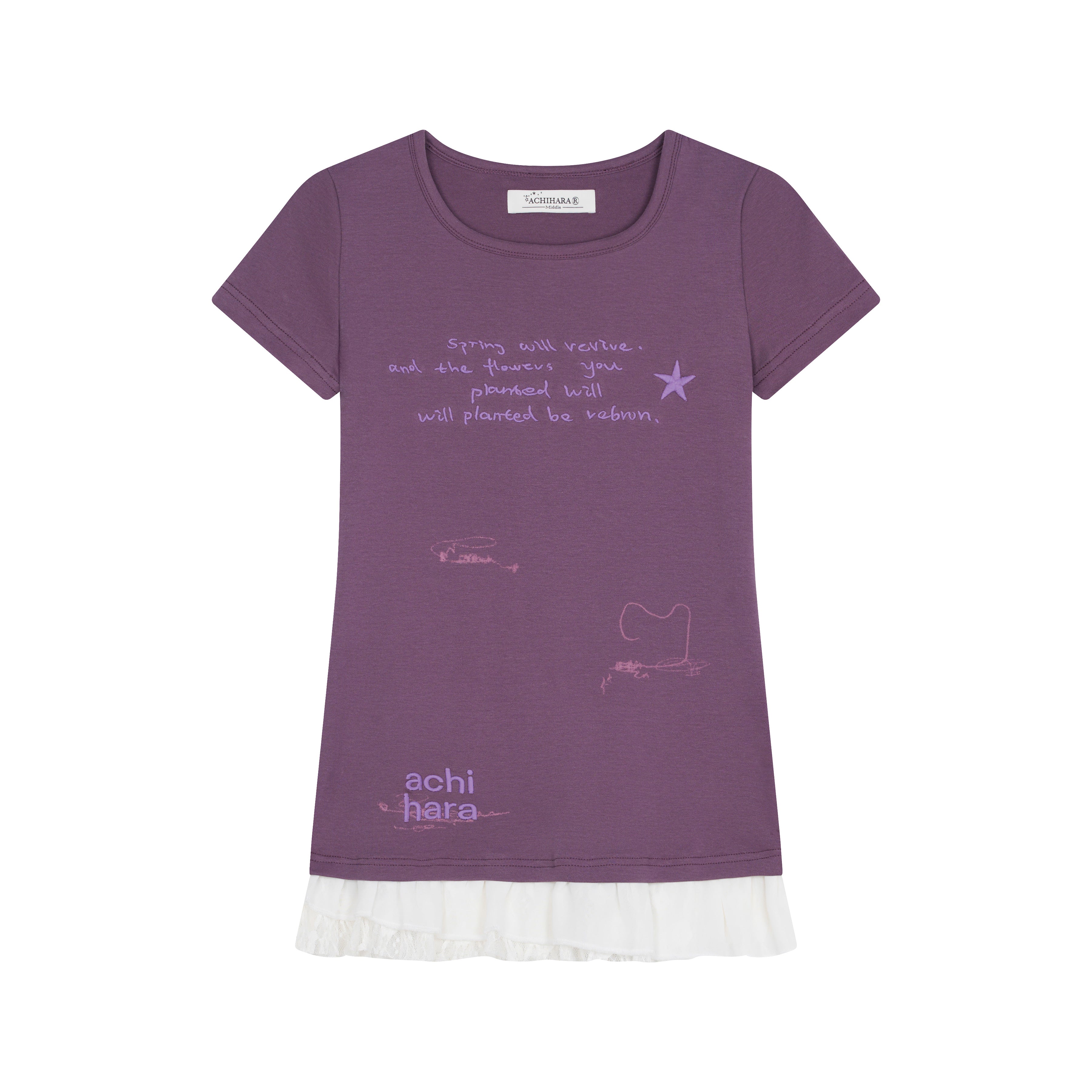 Achihara Time Bandage Floral Trim Tee