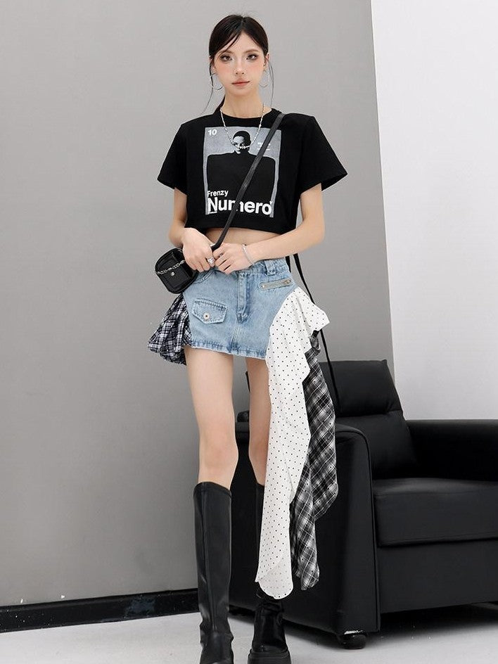 QIUQIU STUDIO American Character Letter Print Tie Waist Round Neck Women&