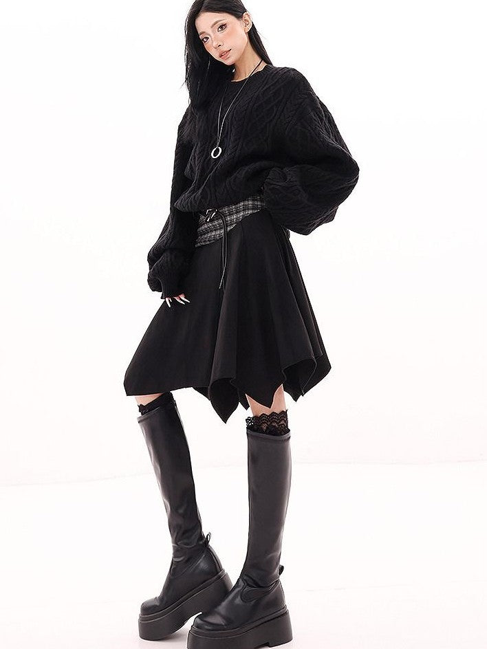 QIUQIU STUDIO American Plaid Patchwork Asymmetric A Line Women&