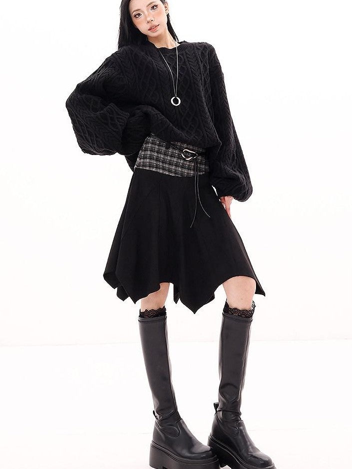 QIUQIU STUDIO American Plaid Patchwork Asymmetric A Line Women&