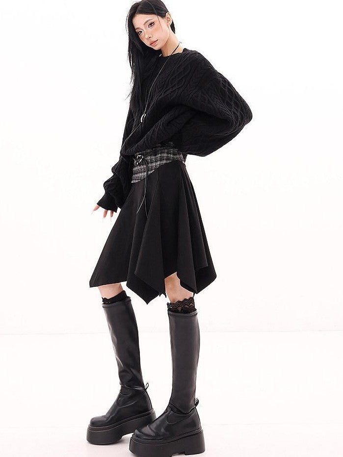 QIUQIU STUDIO American Plaid Patchwork Asymmetric A Line Women&