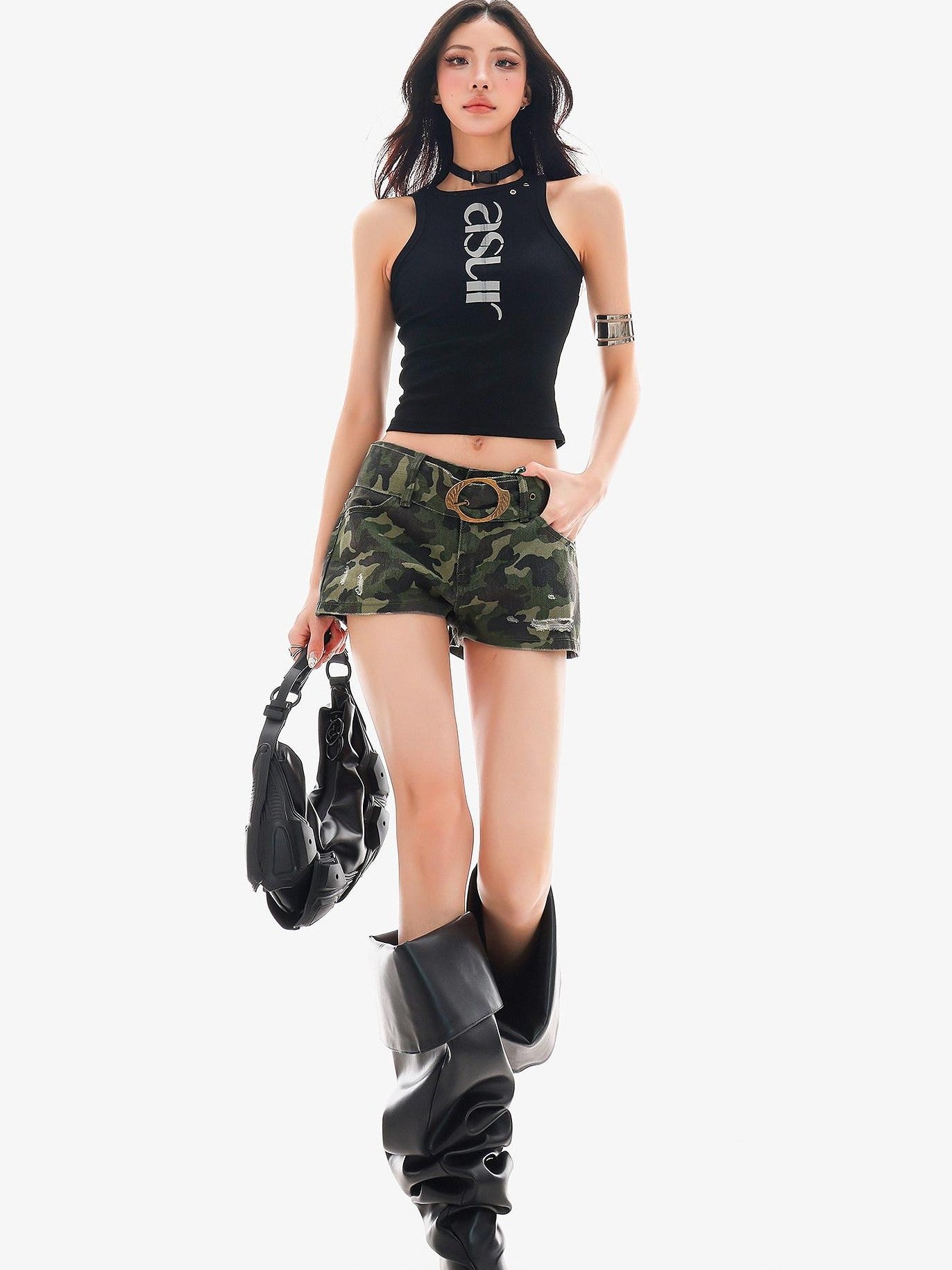 QIUQIU STUDIO American Vintage Camouflage Distressed Slim Women&