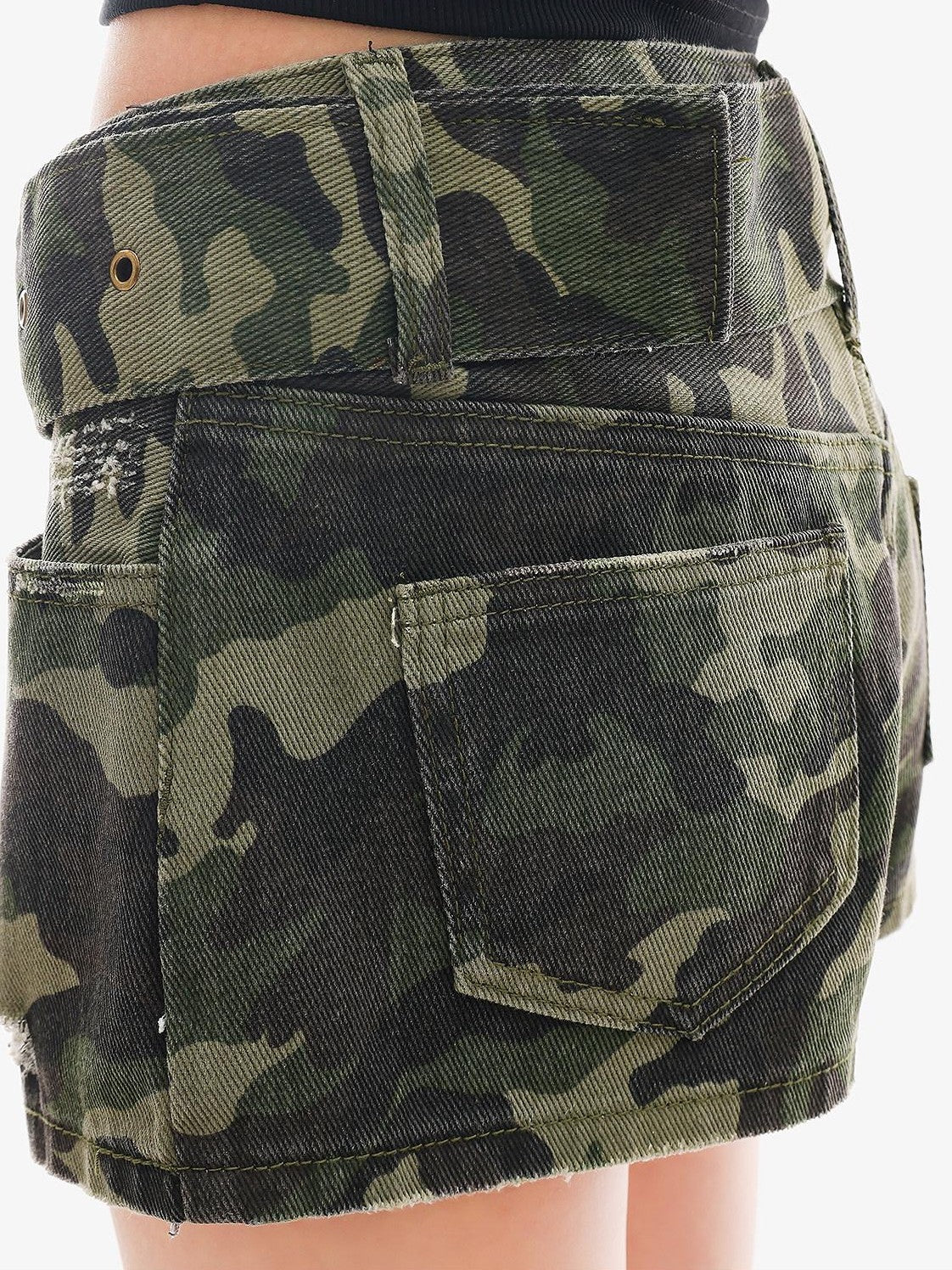 QIUQIU STUDIO American Vintage Camouflage Distressed Slim Women&