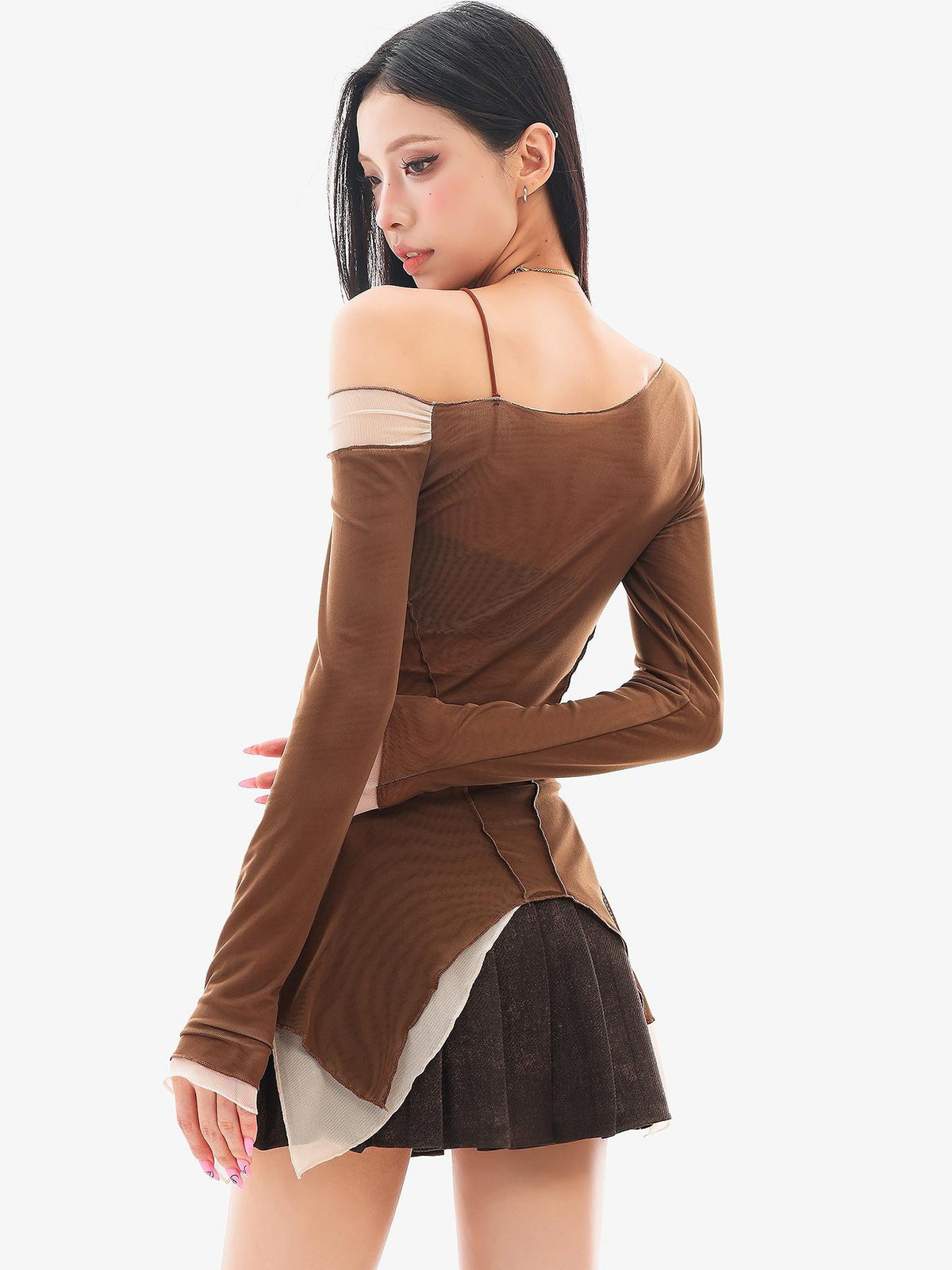 QIUQIU STUDIO Asymmetric One Shoulder Sheer Slim Fit Women&