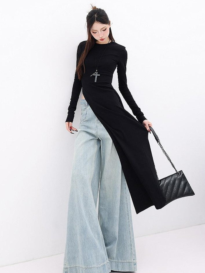 QIUQIU STUDIO Asymmetric Side Slit Crewneck Women&