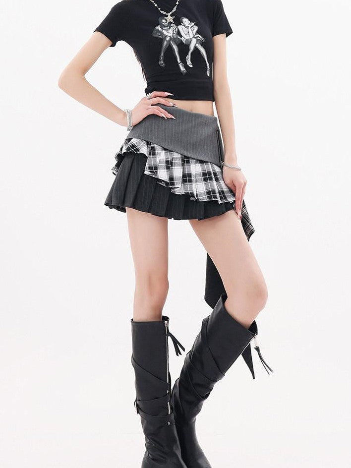 QIUQIU STUDIO Asymmetrical Colorblock Patchwork Layered A Line Women&