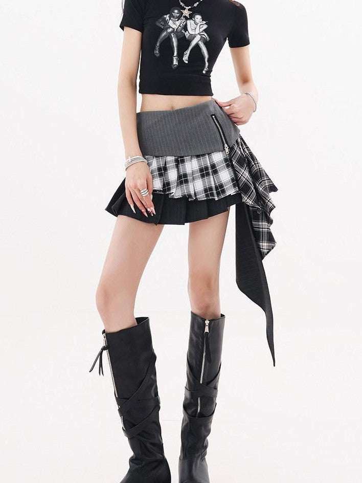 QIUQIU STUDIO Asymmetrical Colorblock Patchwork Layered A Line Women&